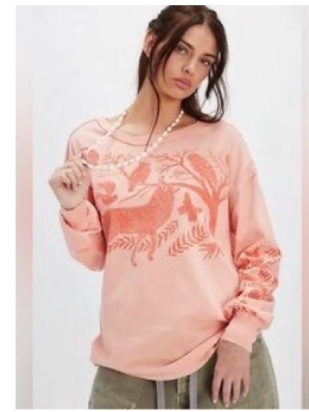 NEW Ragabond Studio For Free People Coral Fox Owl Snake Pullover Sz XL